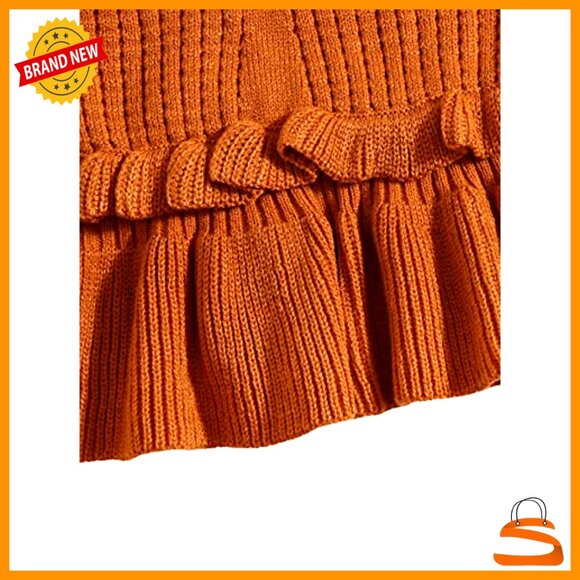 Sleeveless Peplum Crop Sweater Vest, Ruffle Hem, Slim Fit, Acrylic Knit - Picture 3 of 4